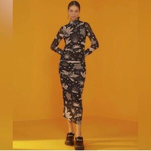 Farm Rio Black & White Cerrado Sky Tulle Midi Dress